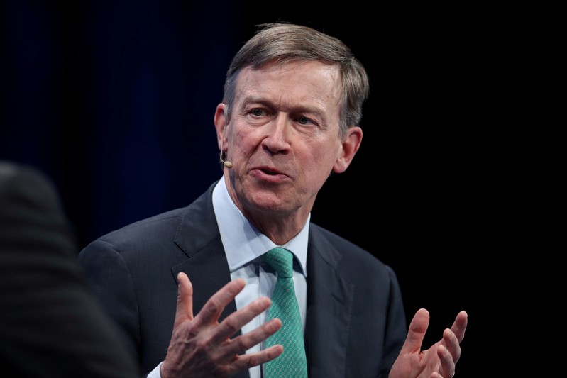 FILE PHOTO: U.S. Democratic presidential candidate Hickenlooper speaks at the 2019 Milken Institute Global Conference in Beverly Hills