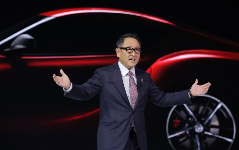 FILE PHOTO: Toyota's Toyoda speaks at the North American International Auto Show in Detroit, Michigan