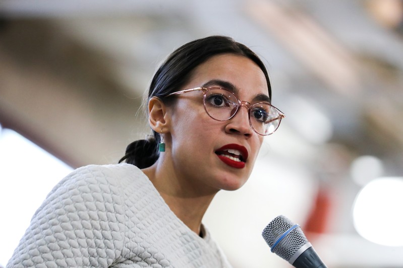 U.S. Representative Alexandria Ocasio-Cortez (D-NY) speaks during the town hall meeting in the Queens borough of New York City