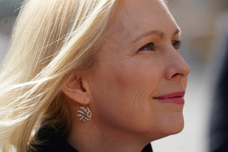 FILE PHOTO: Democratic 2020 U.S. presidential candidate and U.S. Senator Kirsten Gillibrand (D-NY) waits to go on stage during her campaign kick off event in New York