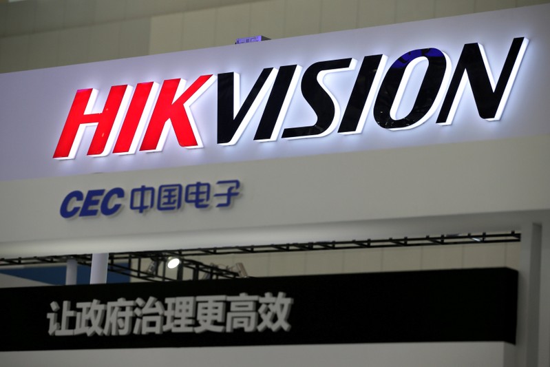 FILE PHOTO: A Hikvision logo is seen at an exhibition during the World Intelligence Congress in Tianjin