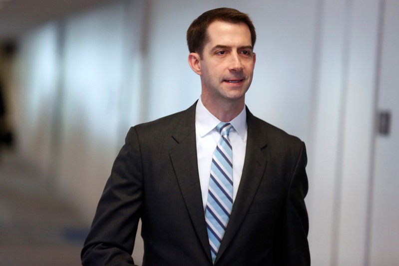 Senator Tom Cotton (R-AR) arrives for a Senate Intelligence Committee hearing evaluating Russian interference in U.S. elections
