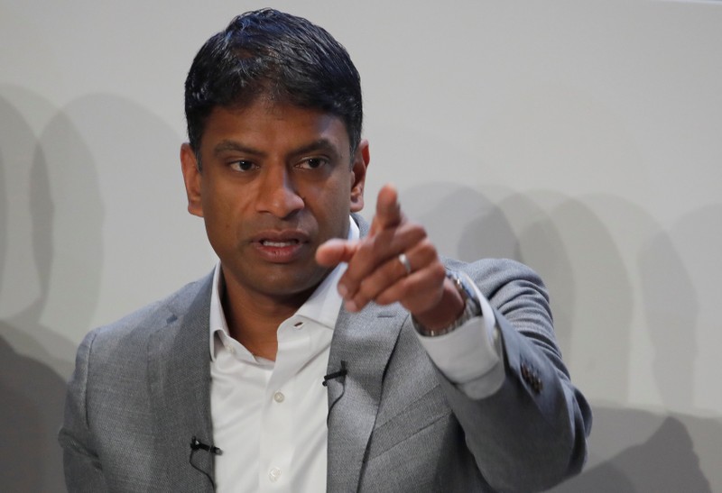 CEO Vas Narasimhan of Swiss drugmaker Novartis addresses the company's annual news conference in Basel