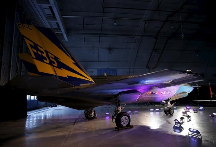 Lockheed Martin F-35 fighter jet is seen in its hanger at Patuxent River Naval Air Station in Maryland