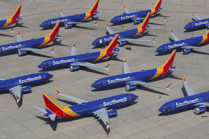 FILE PHOTO: FILE PHOTO: A number of grounded Southwest Airlines Boeing 737 MAX 8 aircraft are shown parked at Victorville Airport in Victorville, California