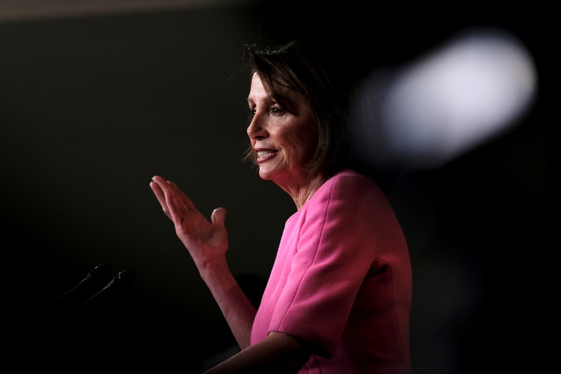 U.S. House Speaker Nancy Pelosi (D-CA) holds her weekly news conference with Capitol Hill reporters in Washington