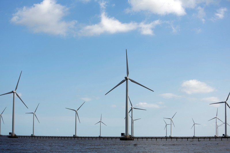 FILE PHOTO: Power-generating windmill turbines are pictured at a wind park in Bac Lieu province
