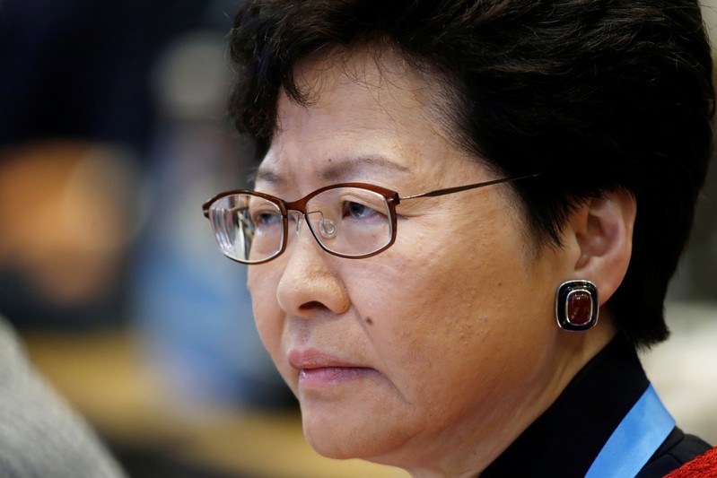 Hong Kong Chief Executive Carrie Lam attends a thematic forum of the second Belt and Road Forum for international cooperation in Beijing