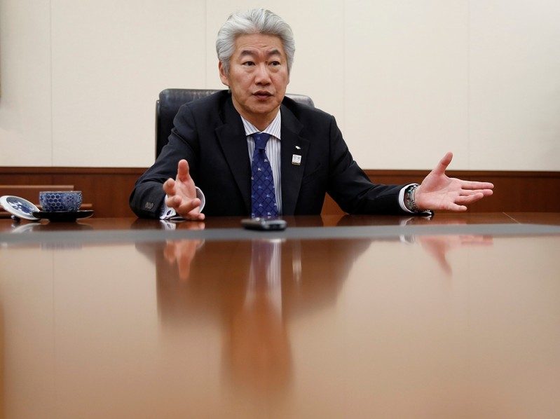 Nomura Holdings' CEO Nagai attends an interview with Reuters in Tokyo