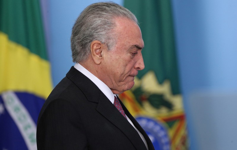 Brazil's President Michel Temer arrives to a ceremony at the Planalto Palace in Brasilia