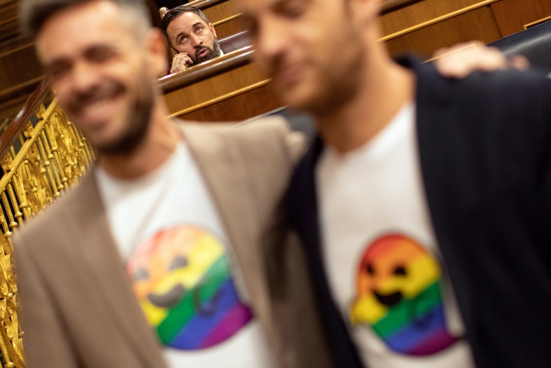 FILE PHOTO: Santiago Abascal, leader of far-right party VOX, attends the first session of parliament following a general election in Madrid