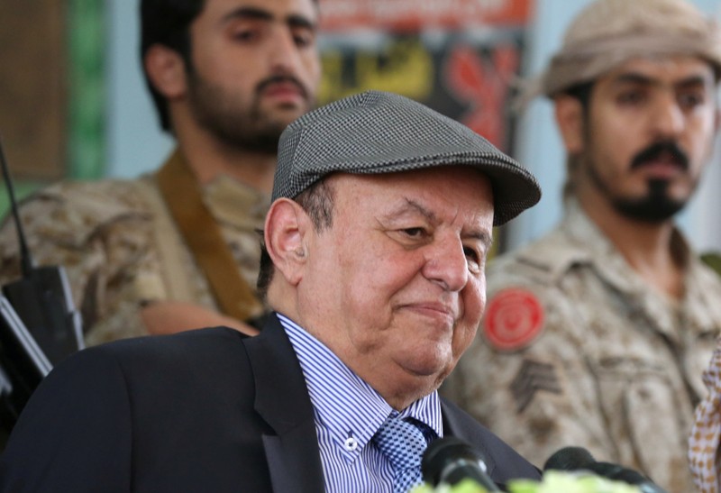 FILE PHOTO - Yemen's President Abd-Rabbu Mansour Hadi attends a meeting with local officials during a visit to the coutry's northern province of Marib