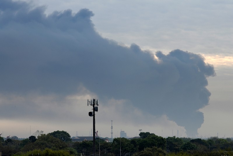 FILE PHOTO: Smoke rises from a fire burning at the Intercontinental Terminals Company in Deer Park, east of Houston