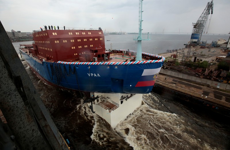 A view shows the nuclear-powered icebreaker