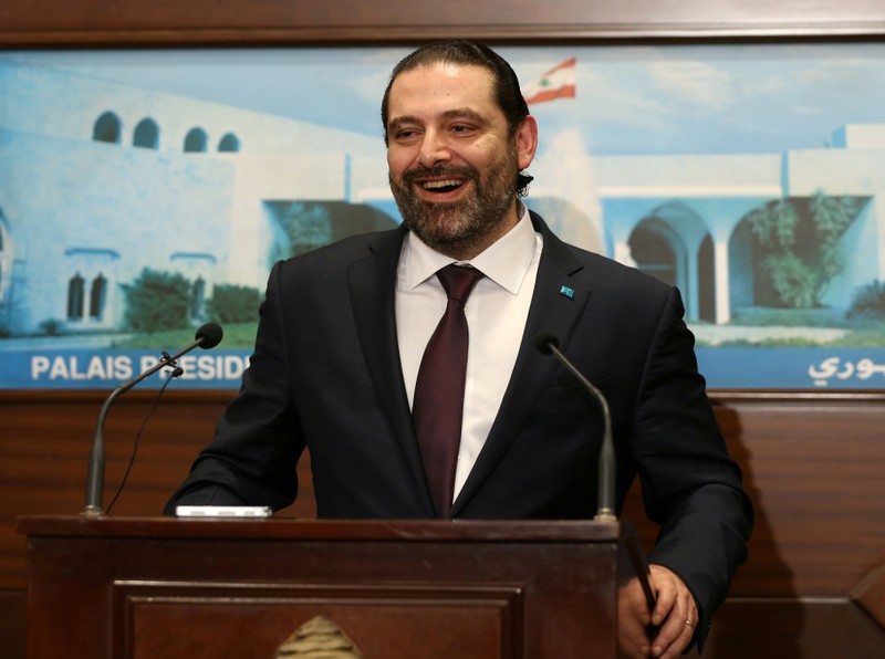 FILE PHOTO: Lebanon's Prime Minister Saad al-Hariri reacts after the announcement of the new government at the presidential palace in Baabda