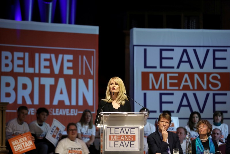 Britain's former Secretary of State for Work and Pensions Esther McVey speaks during a