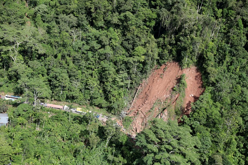 An aerial view shows a landslide caused by a quake in Yurimaguas
