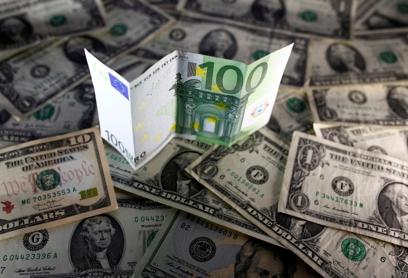 FILE PHOTO: U.S. dollar and Euro notes are seen in this picture illustration