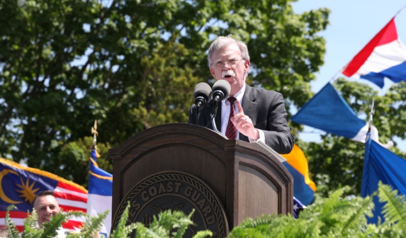 FILE PHOTO: U.S. National Security Advisor John Bolton speaks during a graduation ceremony at the U.S. Coast Guard Academy in New London