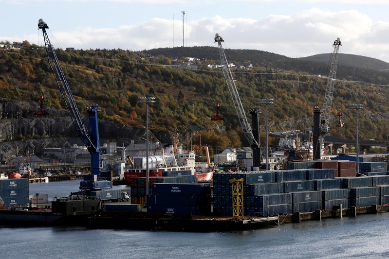 Shipping containers are picture in St John's