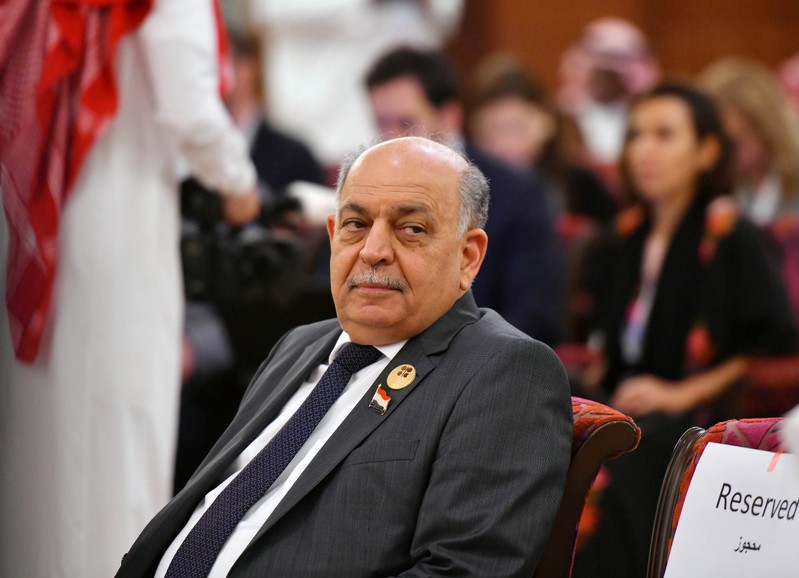 Iraqi Oil Minister Thamer Ghadhban attends a news conference after the OPEC 14th Meeting of the Joint Ministerial Monitoring Committee in Jeddah