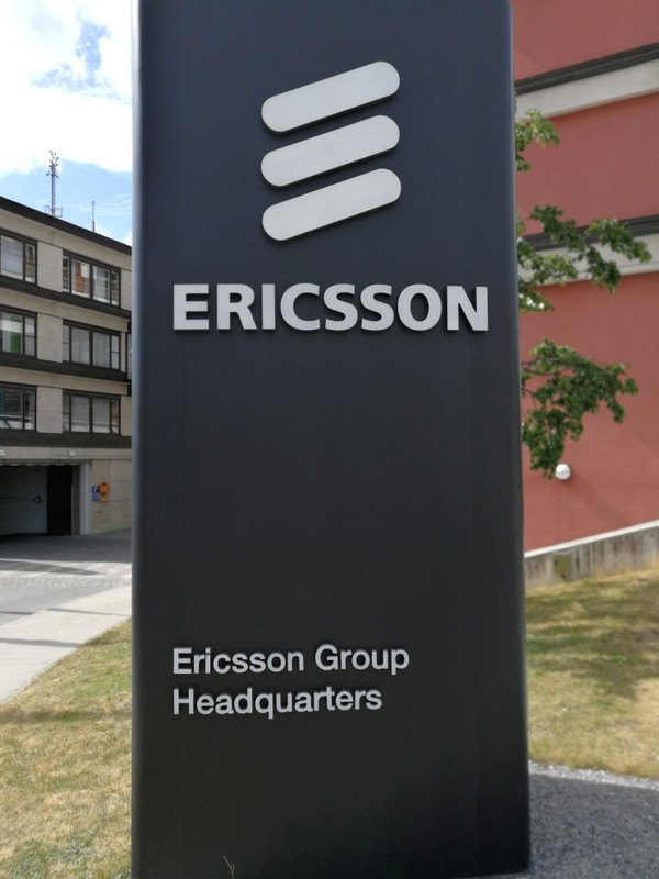 The Ericsson logo is seen at the Ericsson's headquarters in Stockholm