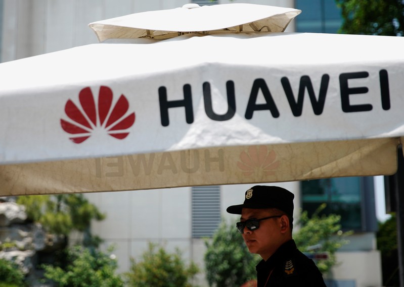 A Huawei company logo is seen at Huawei's Shanghai Research Center in Shanghai