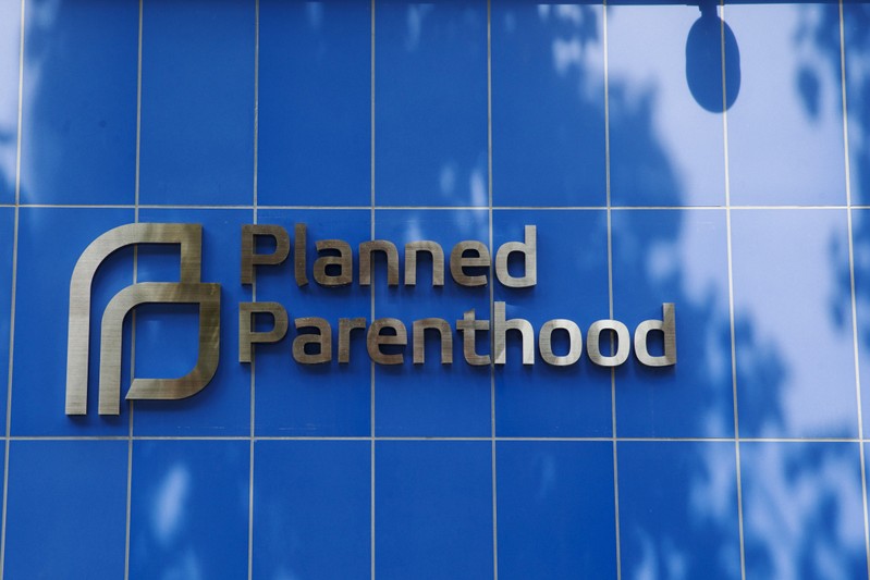 FILE PHOTO: A sign is pictured at the entrance to a Planned Parenthood building in New York