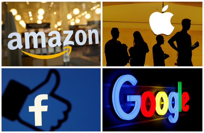 FILE PHOTO: The logos of Amazon, Apple, Facebook and Google
