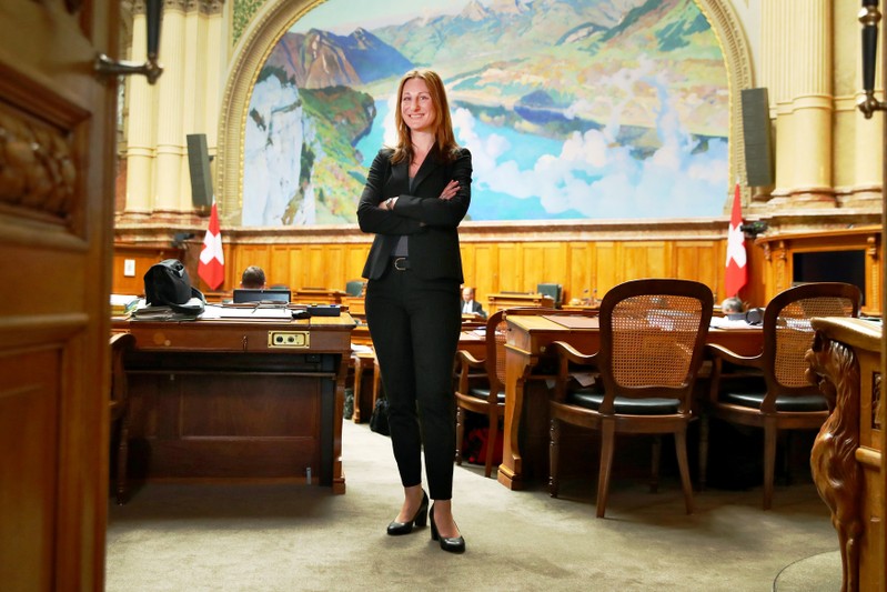 Thorens, politician in the Green party poses in the National Council poses ahead of the women's strike in Bern