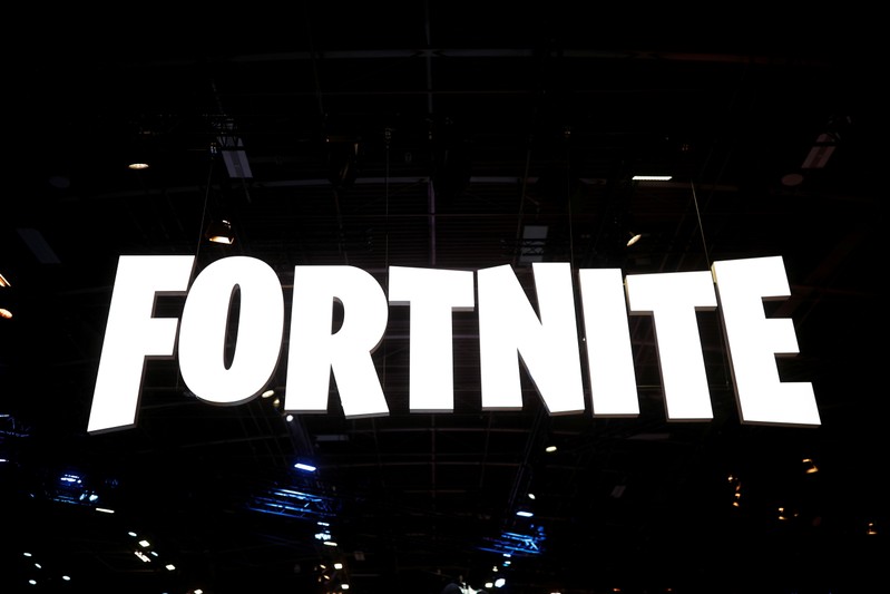 FILE PHOTO: The Fortnite logo is seen at the Paris Games Week (PGW), a trade fair for video games in Paris