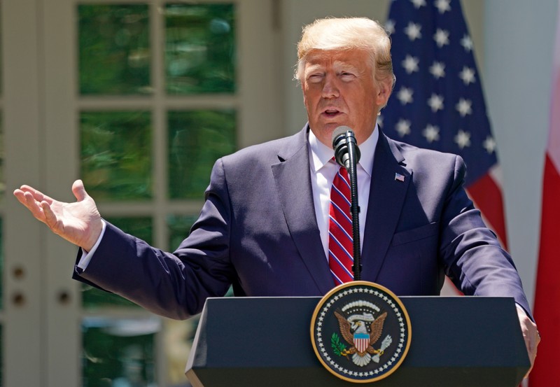 U.S. President Donald Trump speaks at a joint news conference with Poland's President Andrzej Dudain the Rose Garden at the White House in Washington
