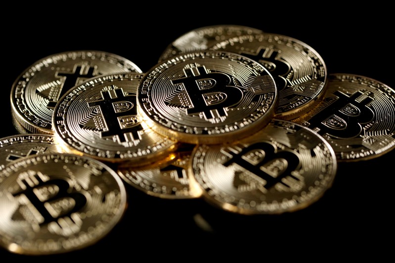 FILE PHOTO: A collection of Bitcoin (virtual currency) tokens are displayed in this picture illustration