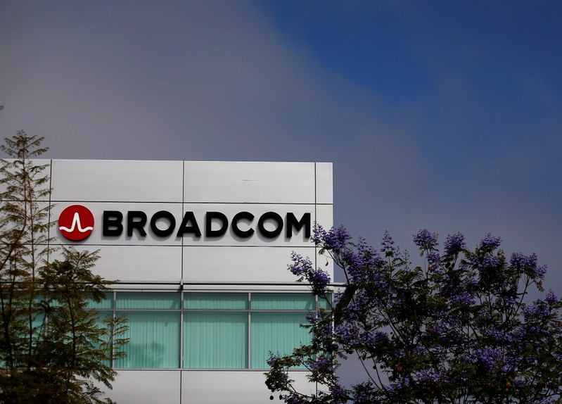 FILE PHOTO: Broadcom Limited company logo is pictured on an office building in Rancho Bernardo, California