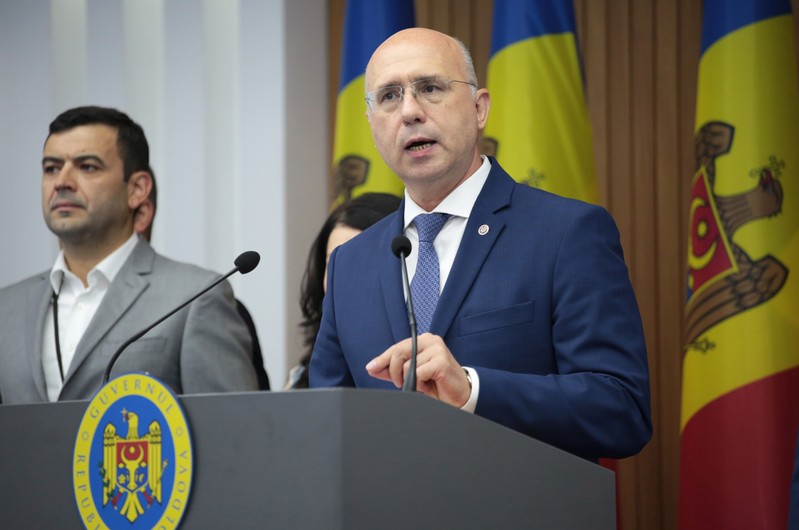 Pavel Filip, former Moldova's Prime Minister and one of the leaders of the Democratic Party of Moldova, speaks at a news briefing in Chisinau