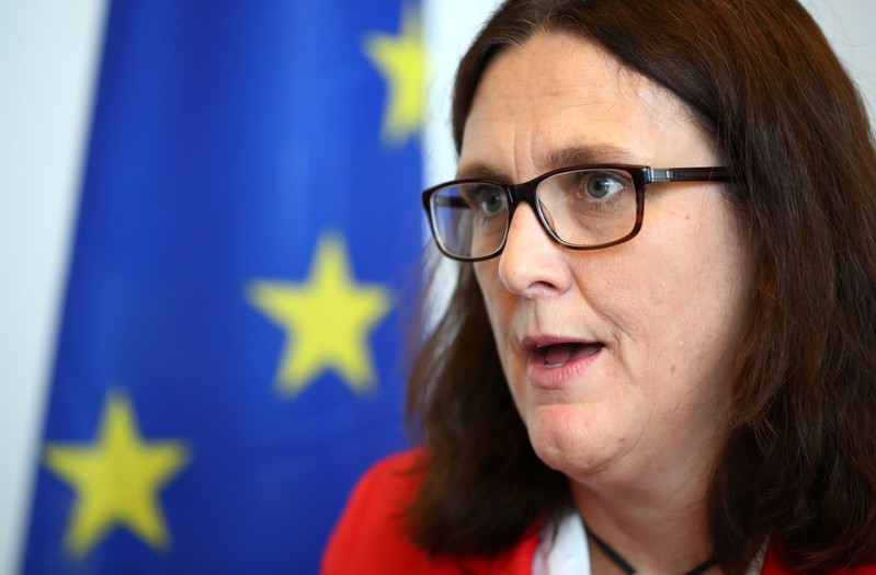 EU Trade Commissioner Malmstrom attends an interview with Reuters in Geneva