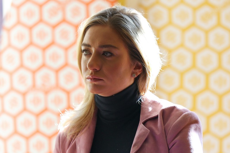 Bumble founder and CEO Whitney Wolfe Herd gives an interview in the Manhattan borough of New York City