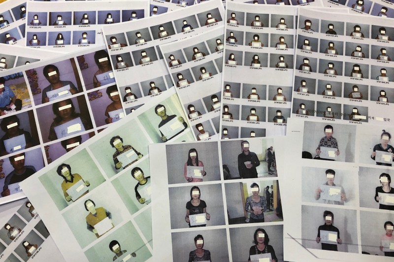 Photo sheets of the North Korean refugees helped by the North Korea Refugees Human Rights Association of Korea are displayed in Seoul