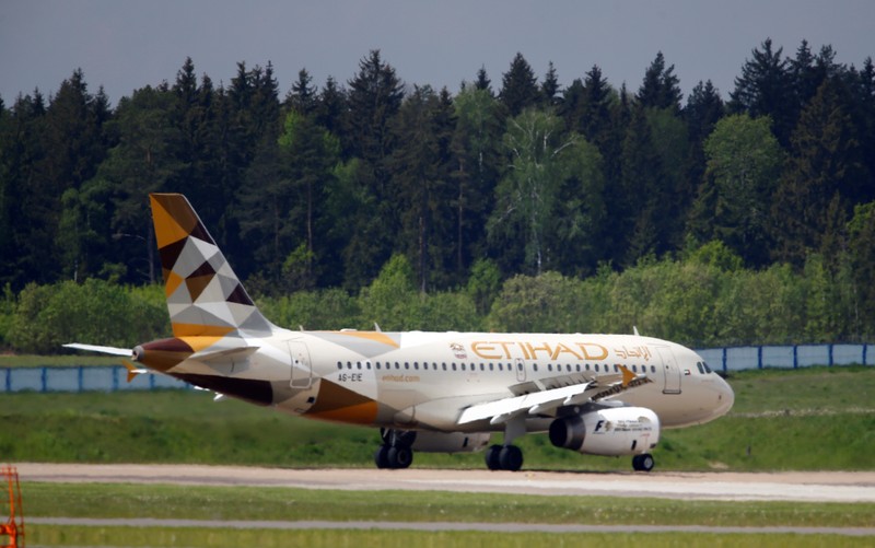 FILE PHOTO - Plane of Etihad Airways company is seen at Minsk international airport near the village of Slabada