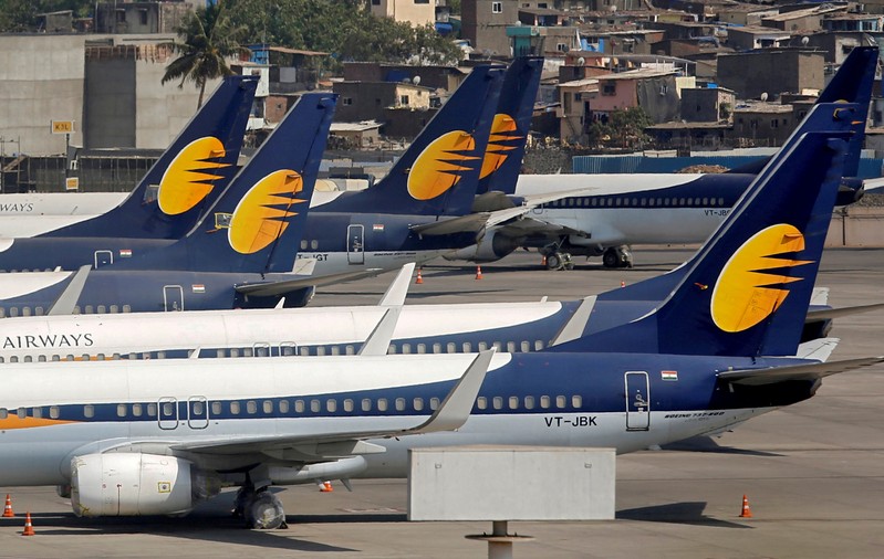 FILE PHOTO: Jet Airways aircrafts are seen parked at the Chhatrapati Shivaji Maharaj International Airport in Mumbai