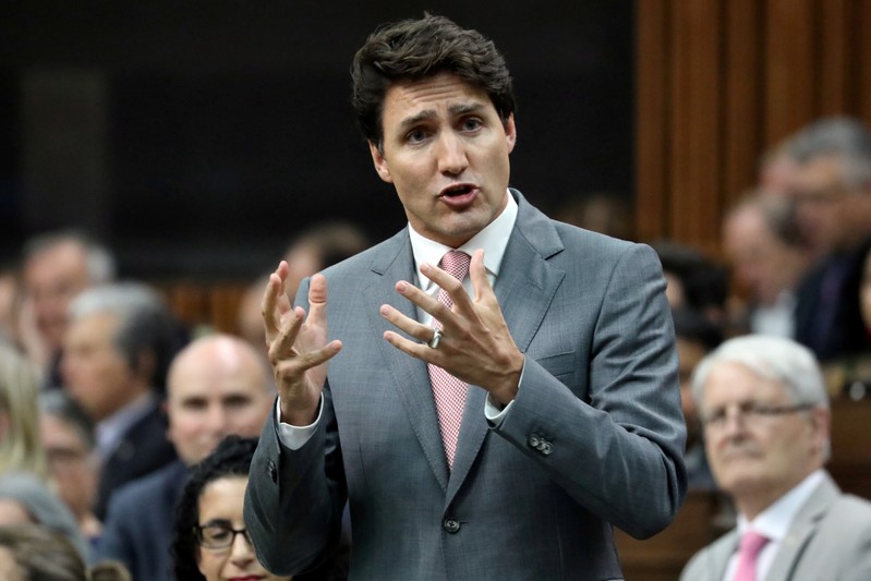FILE PHOTO: Canada's PM Trudeau speaks in the House of Commons on Parliament Hill in Ottawa