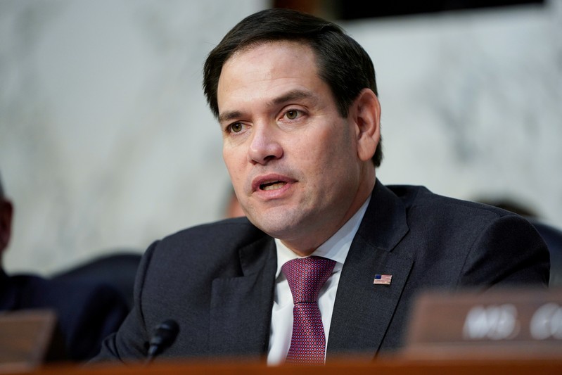 FILE PHOTO: Senator Marco Rubio questions witnesses before the Senate Intelligence Committee hearing about