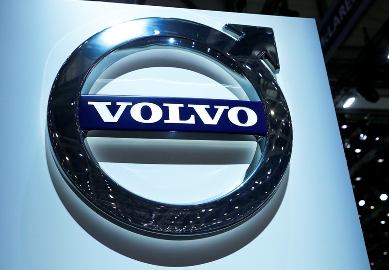 FILE PHOTO: A Volvo logo is pictured on the stand during the 87th International Motor Show at Palexpo in Geneva