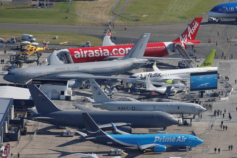 An aerial view shows the 53rd International Paris Air Show at Le Bourget Airport near Paris