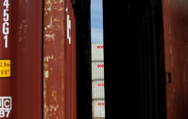 FILE PHOTO: Containers are pictured at an industrial port in Tokyo
