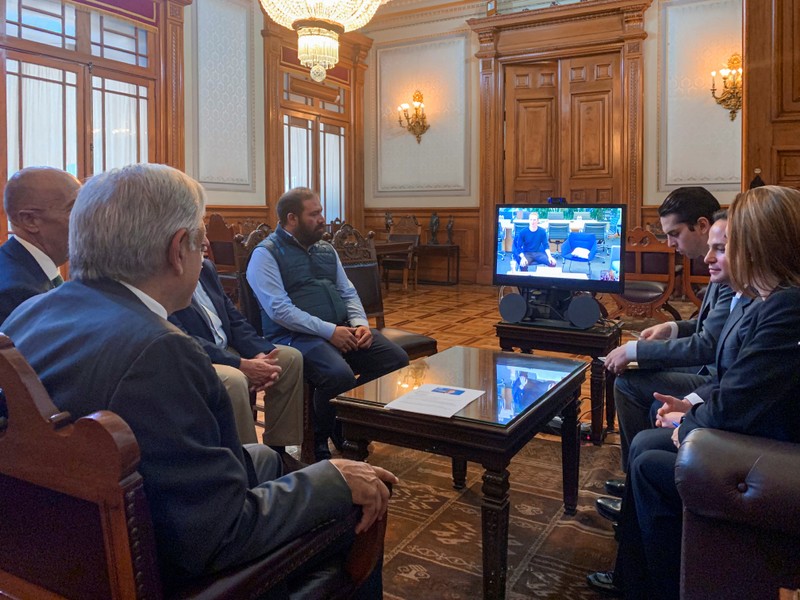 Mexico's President Andres Manuel Lopez Obrador holds a video conference with Facebook Inc's Mark Zuckerberg at National Palace in Mexico City