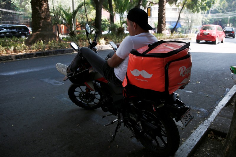 The logo of Colombian on-demand delivery company Rappi is seen on a delivery bag in Mexico City