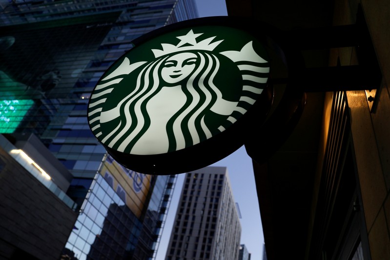 FILE PHOTO: A Starbucks sign is shown on one of the company's stores in Los Angeles, California