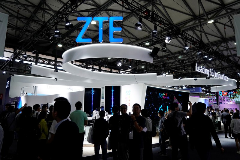 FILE PHOTO: A ZTE sign is pictured at Mobile World Congress (MWC) in Shanghai