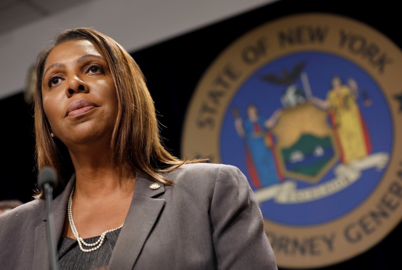 New York State Attorney General Letitia James speaks at a news conference in New York